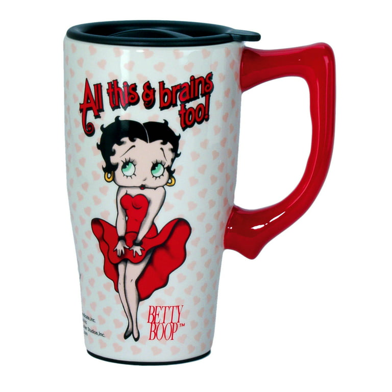 Spoontiques - Insulated Travel Mug - Betty Boop Brains Coffee Cup - Coffee  Lovers Gift - Funny Coffee Mug - 15 oz - White