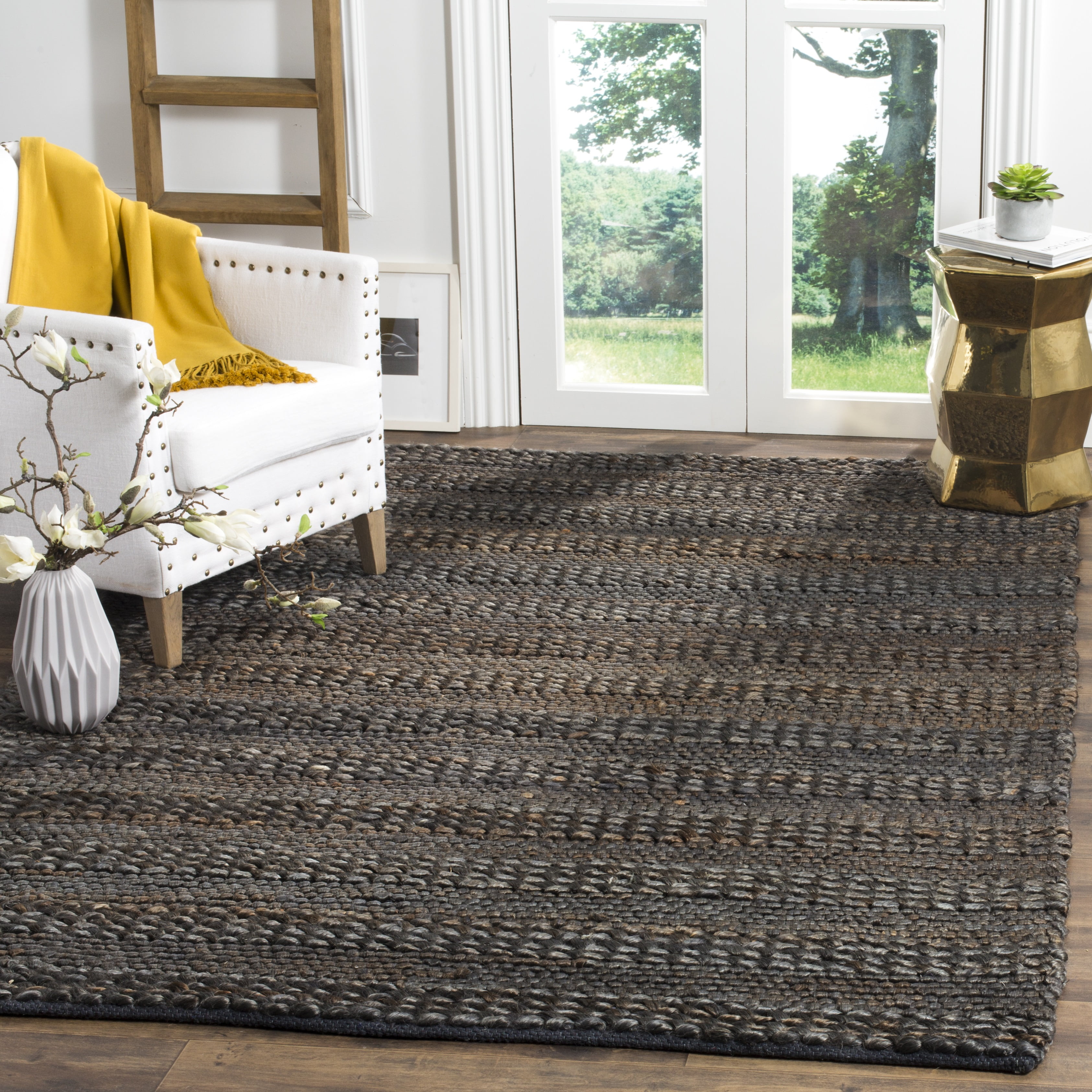 SAFAVIEH Natural Fiber Henrika Geometric Area Rug, Charcoal, 8' x 8' Square