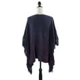 thumbnail image 4 of Styles I Love Womens Knit Two Tone Batwing Fringe Poncho Cardigan Pullover Cozy Sweater Wrap Jacket (Navy Blue), 4 of 6