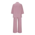 thumbnail image 5 of FRSASU Women's Casual Trouser Suits 3/4 Sleeve Turn Down Collar Button Pleated Top Loose Wide Leg Pants Solid Sets with Pocket Pink XL(XL), 5 of 9