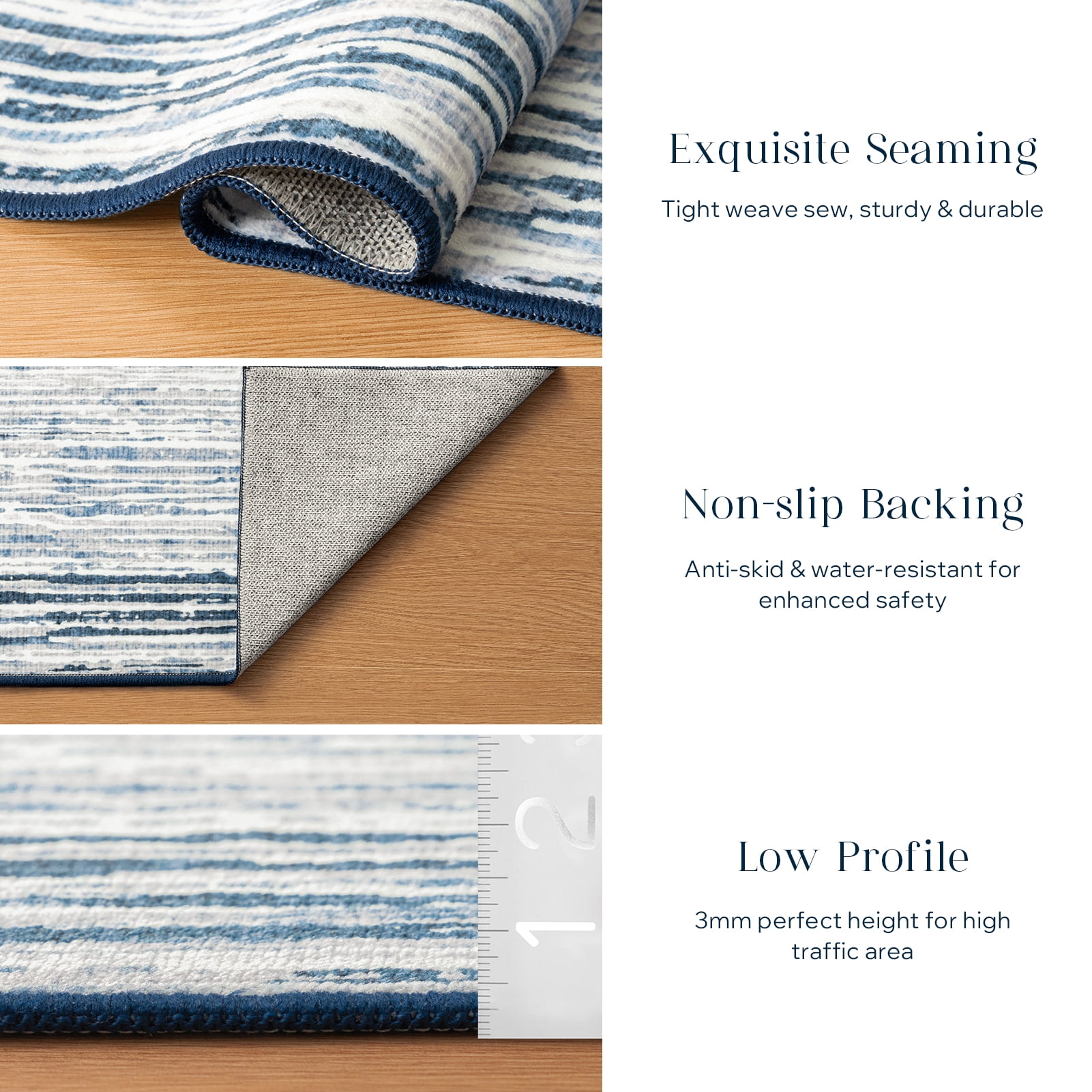 Phantoscope 4'x6' Washable Indoor Area Rug Classic Printed Carpet Non-Slip Thin Low-Pile Rug for Living Room Bedroom Dining Room, Blue