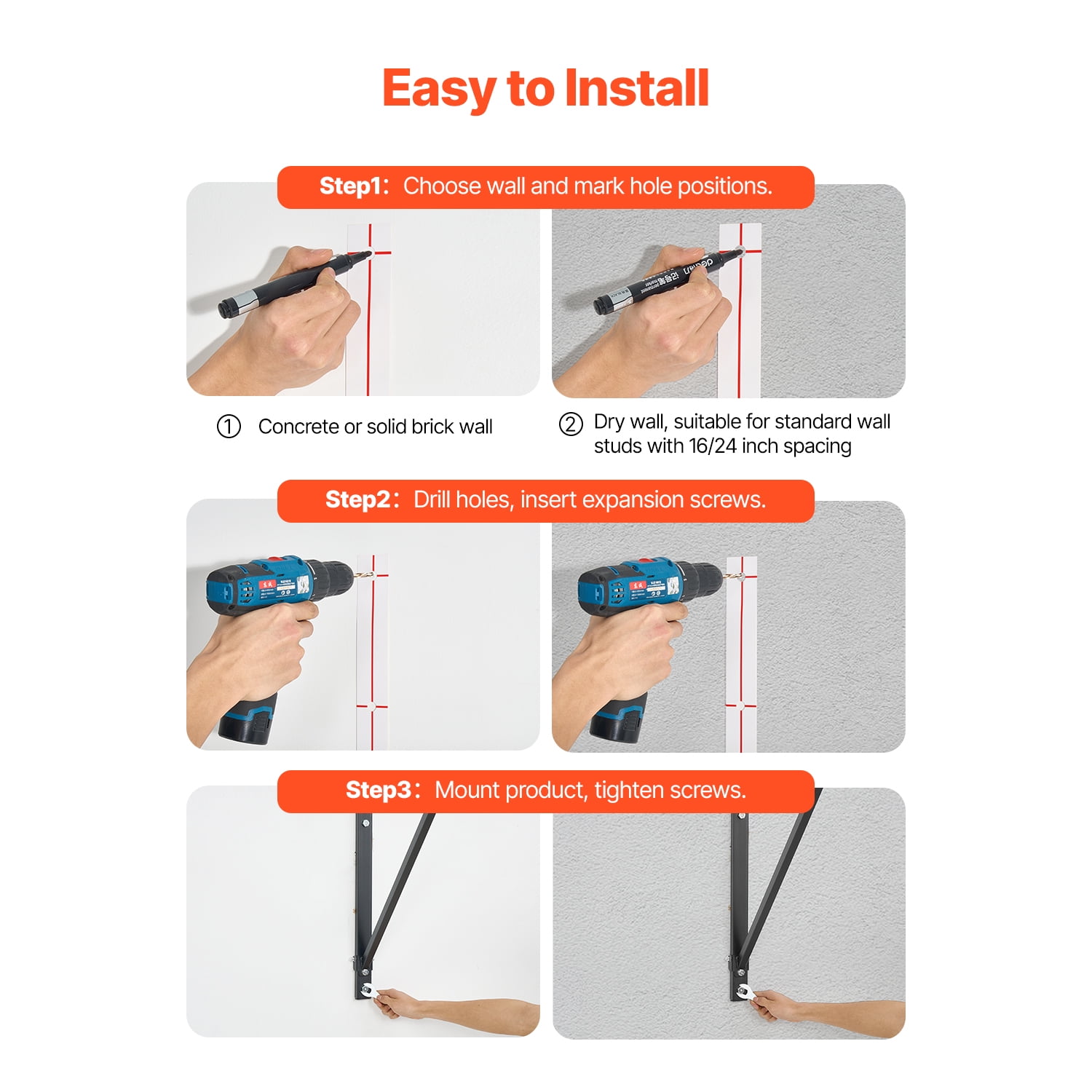 KFFKFF Chin Up Bar, Wall Installation, 50 inches Wide, Depth Alterable between 22" and 30" from Wall, Robust Steel Constructed Workout Bars, Can Sustain 440 lbs Weight