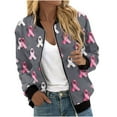 thumbnail image 3 of Feancey Breast Cancer Awareness Jackets for Women Lightweight Zip up Bomber Jacket Dressy Casual Pink Ribbon Print Fashion Jackets with Pockets Multicolor XXL, 3 of 6