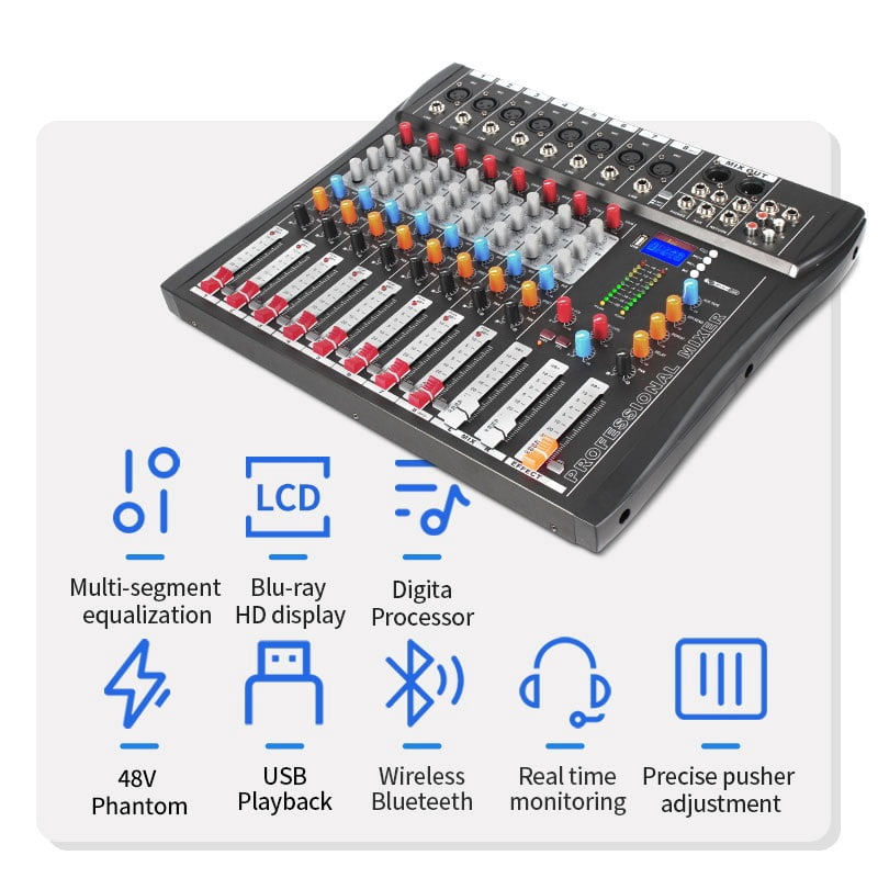 8 Channel Professional DJ Mixer Console Digital Stage Sound Equipment with Fader Controller