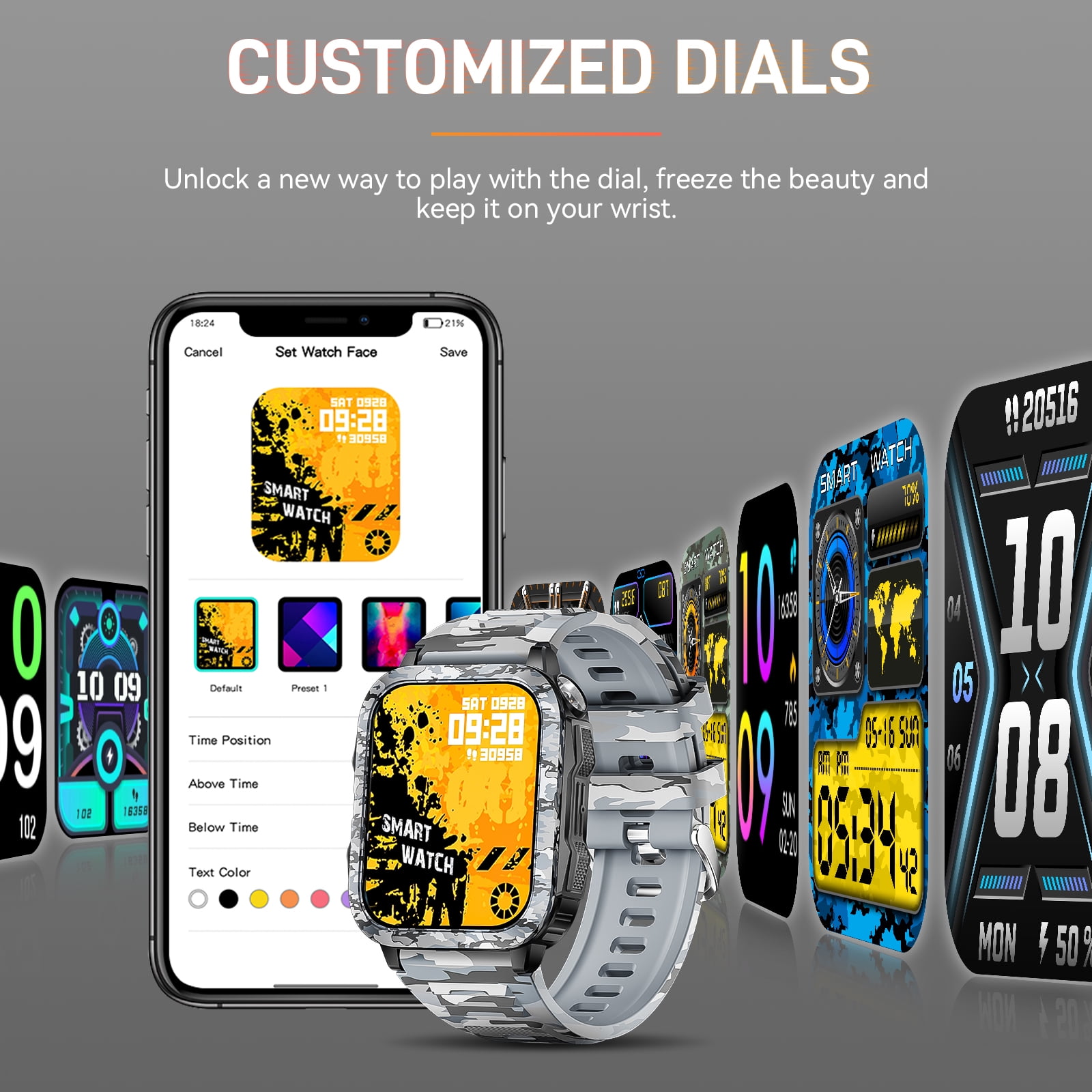 XAXRE KT79 Smart Watch for Men with 1.96" Big Screen LED Flashlight/UV Light 3ATM Waterproof Rugged Smartwatch with Text and Call for iOS Android, 1pc