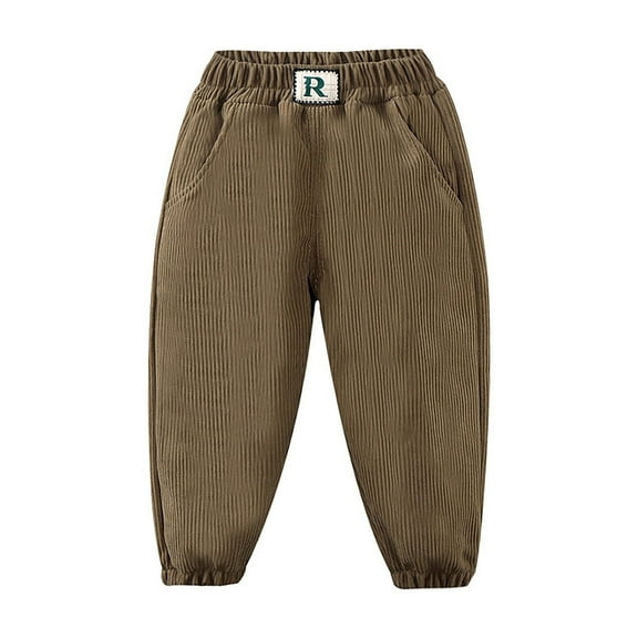 YWOAGH Toddler Boys Corduroy Pants Cargo Style Sweatpants Solid Elastic Waist Casual Long Trousers for Play Khaki 2-3 Years