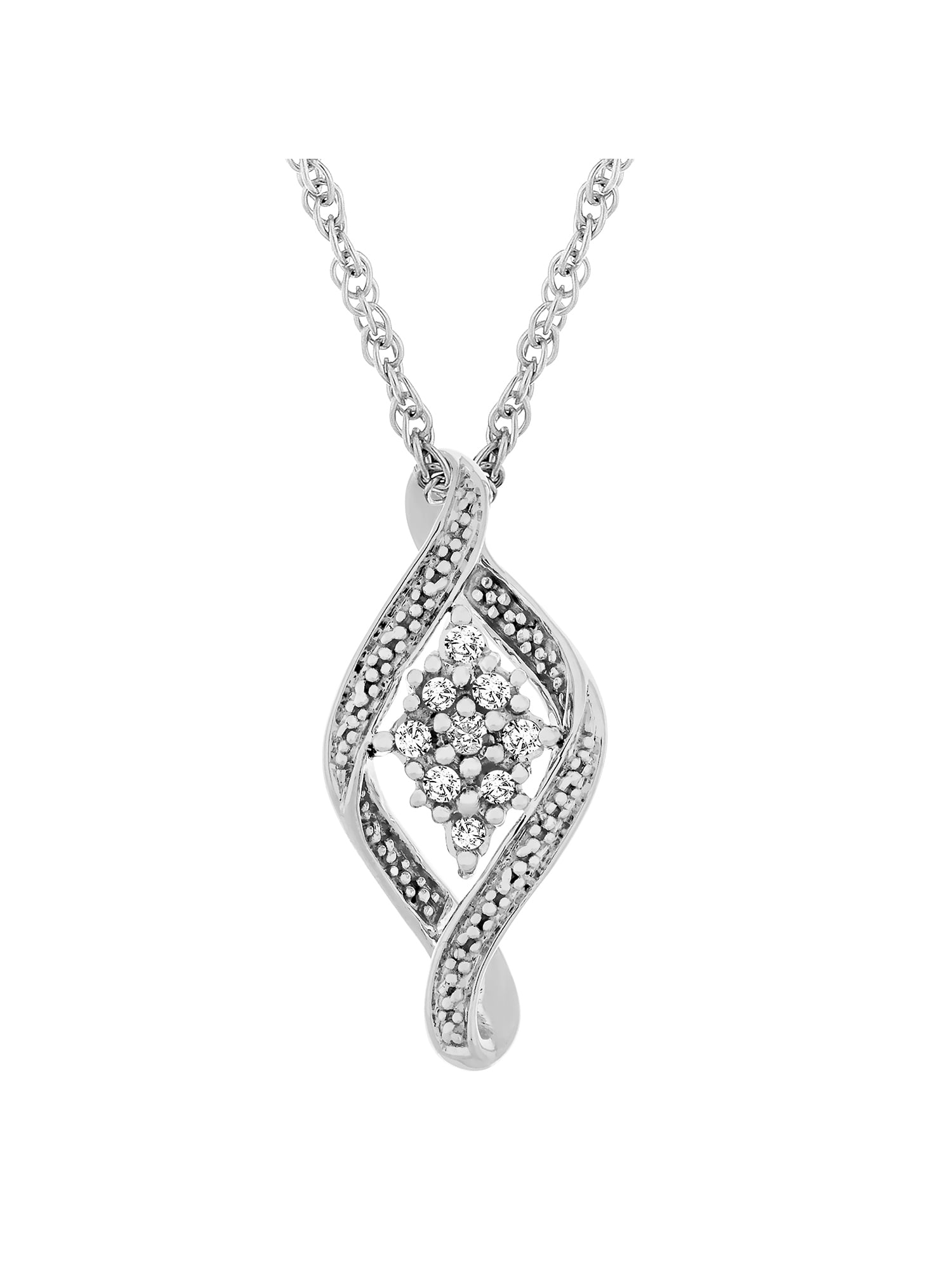Sterling Silver Champaign and White Diamond Swirl Pendant-Necklace
