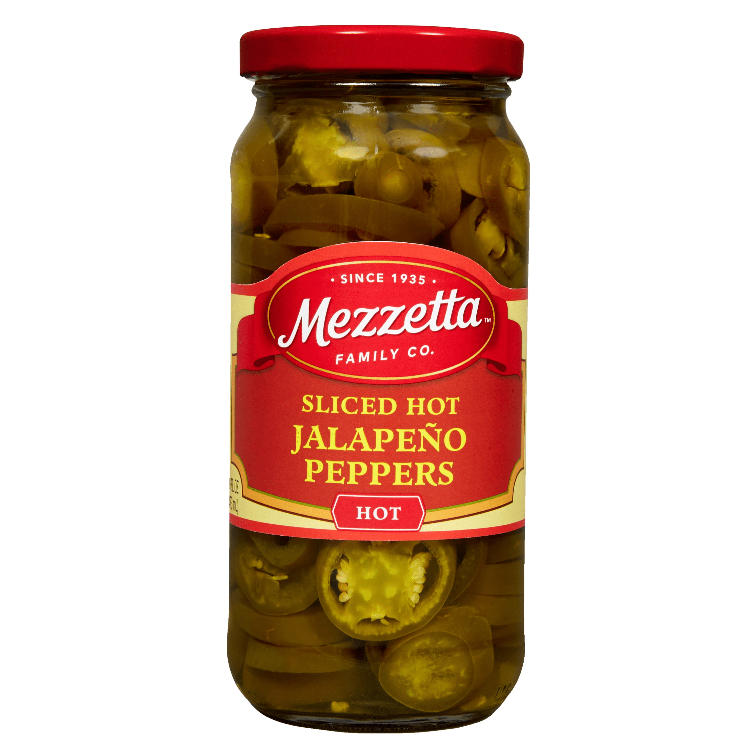 (4 pack) Mezzetta Sliced Hot Jalapeño Peppers, 16 fl oz Jar