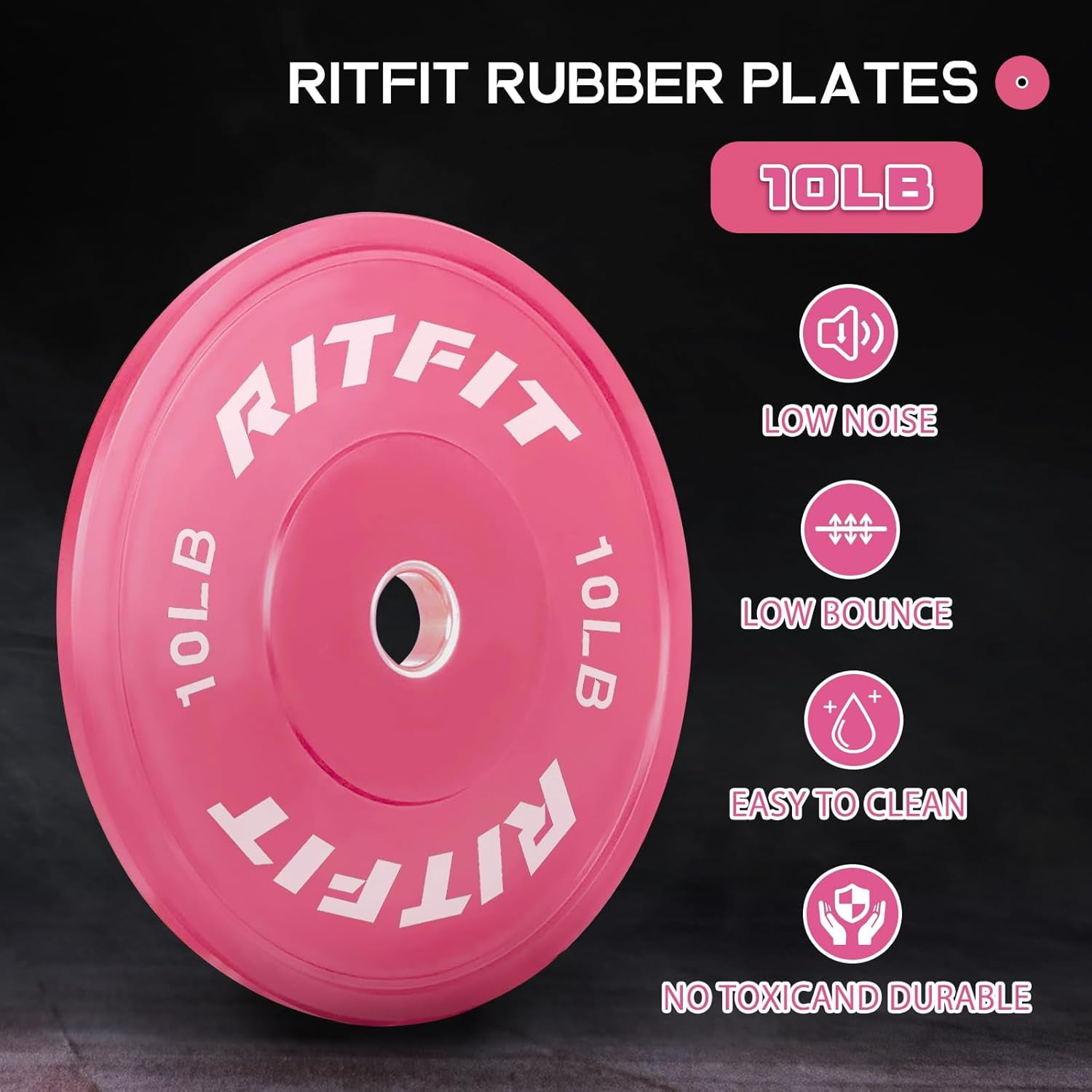 RITFIT Pink Weight Plates, 2 Inch Olympic Barbell Weight Plate, Bumper Plates With Steel Insert, pink weights for Gym and Home…