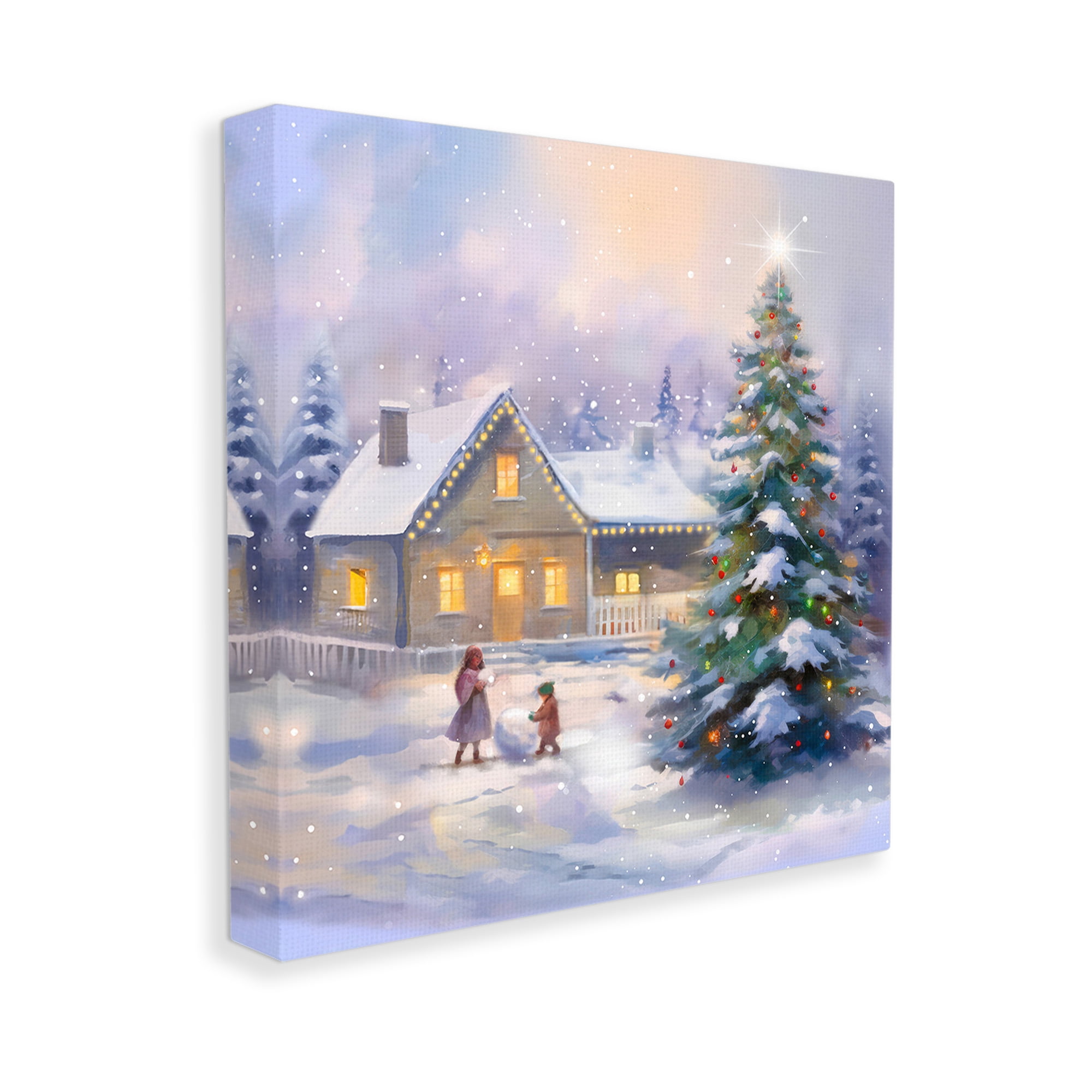 Stupell Industries Children Building Snowman Holiday Painting Gallery Wrapped Canvas Art Print Wall Art, 17 x 17