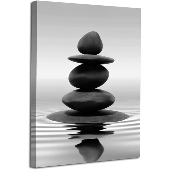 Black and White Zen Wall Art Stones in Water Pictures Print on Canvas for Bathroom Yoga Meditation Spa Room Living Room Bedroom Wall Decorations Framed
