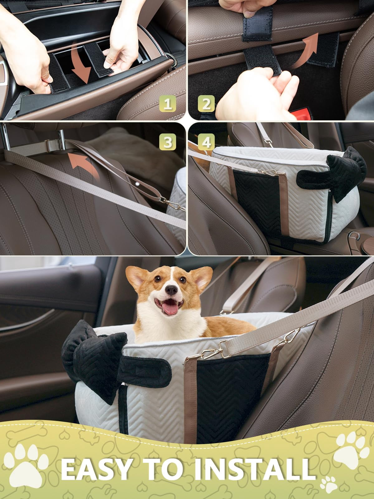 Small Dog Car Seat  Portable With Soft Washable Cushion Center Console For Dogs Up To 13lbs(white)