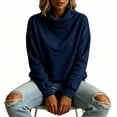 thumbnail image 4 of Tqcoqu Women's Solid Turtleneck Pullover Sweatshirt,Drop Shoulder Long Sleeve Side Pockets Loose Casual Tops For Fall Winter,Navy Women's S-XXL, 4 of 5