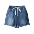 thumbnail image 6 of Women High Rise Ripped Stretchy Jeans Shorts Frayed Raw Hem Casual Denim Shorts Blue S, 6 of 7