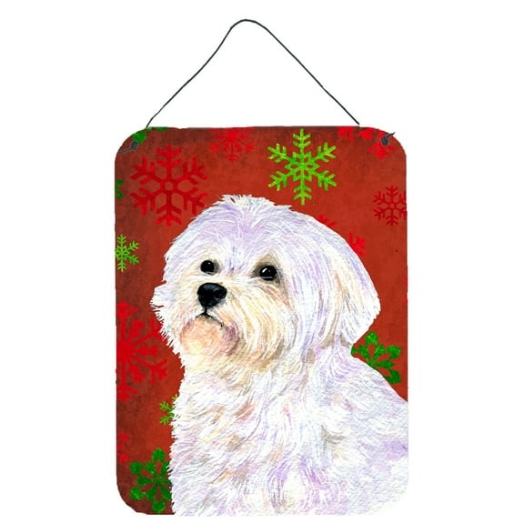 Maltese Red and Green Snowflakes Holiday Christmas Wall or Door Hanging Prints