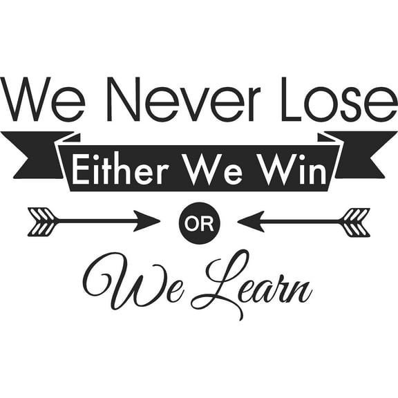 We Never Lose Either I Win or I Learn 23 X 14 Sports Team Sticker Calligraphy Wall Decal Art Decor Motivational Inspirational Wall Sticker Lettering Curry Inspired