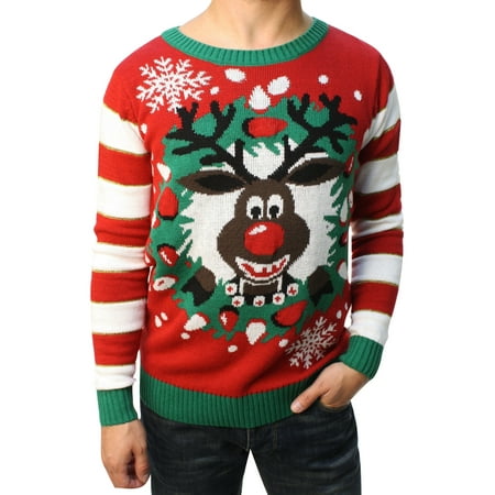 Ugly Christmas Sweater - Ugly Christmas Sweater Teen Boy&#039;s Rudolph LED Light Up Sweater