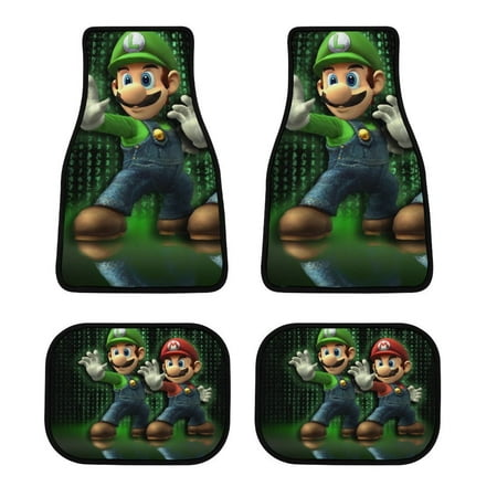 Mario Luigi's Mansion Bros Car Floor Mat Set 4-Piece Front/Rear Auto Foot Mats Carpet Universal Fit Sedans Coupes SUV Truck
