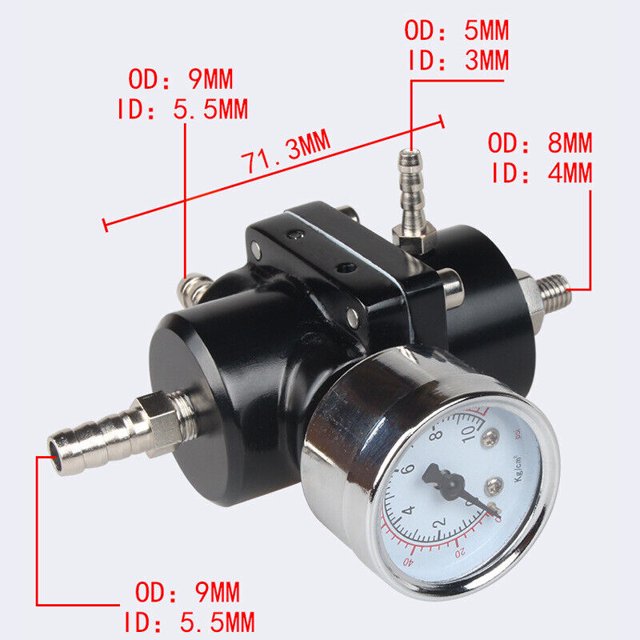 Adjustable Fuel Pressure Regulator Kit With 0-140psi Gage & Hose Black Universal