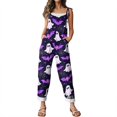 thumbnail image 6 of Womens Halloween Jumpsuits Cute Print Baggy Casual Wide Leg Romper Tie Strap Cotton Linen Pants, 6 of 7