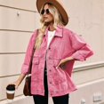 thumbnail image 6 of Women'S Button-Down Vintage Ripped Blue Denim Jacket Pink XXL, 6 of 8