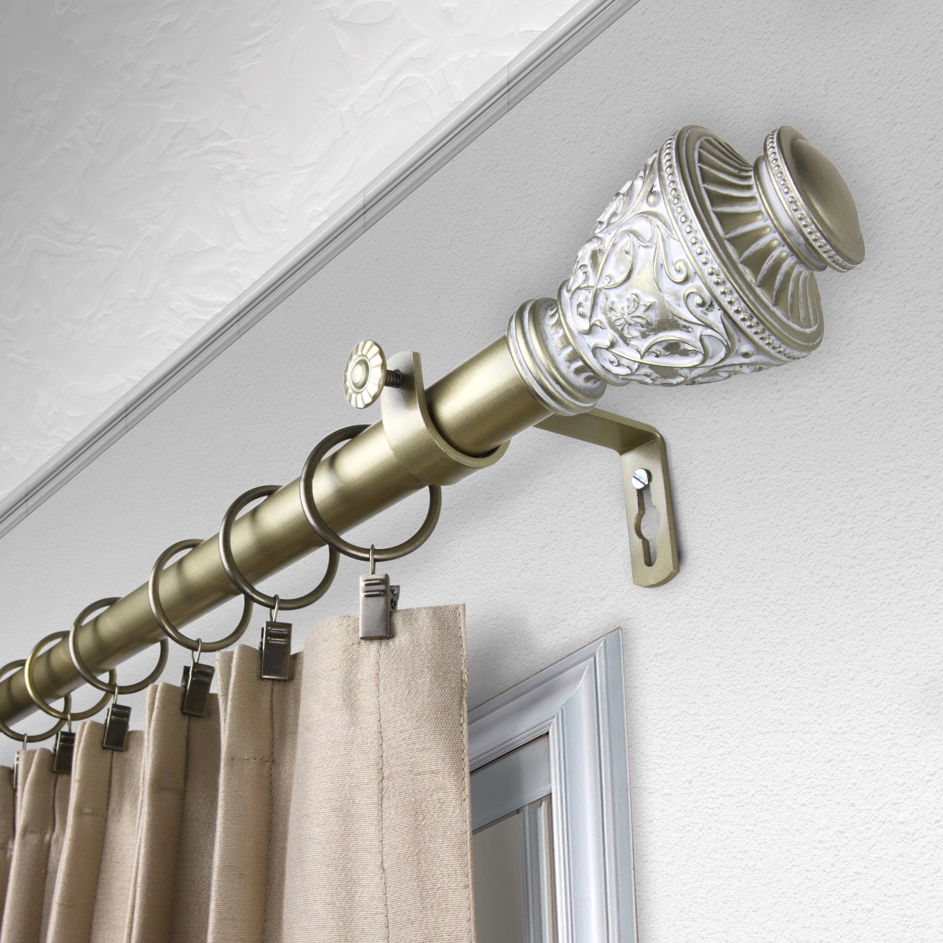1" Dia Adjustable Savia Double Curtain Rod 120-170 inch Light Gold