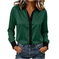 thumbnail image 2 of SEROYE Women's Button Down Shirt Color Block Long Sleeve Classic Fit Collared Blouse Dressy Casual Office Work Tops (M, Green), 2 of 6