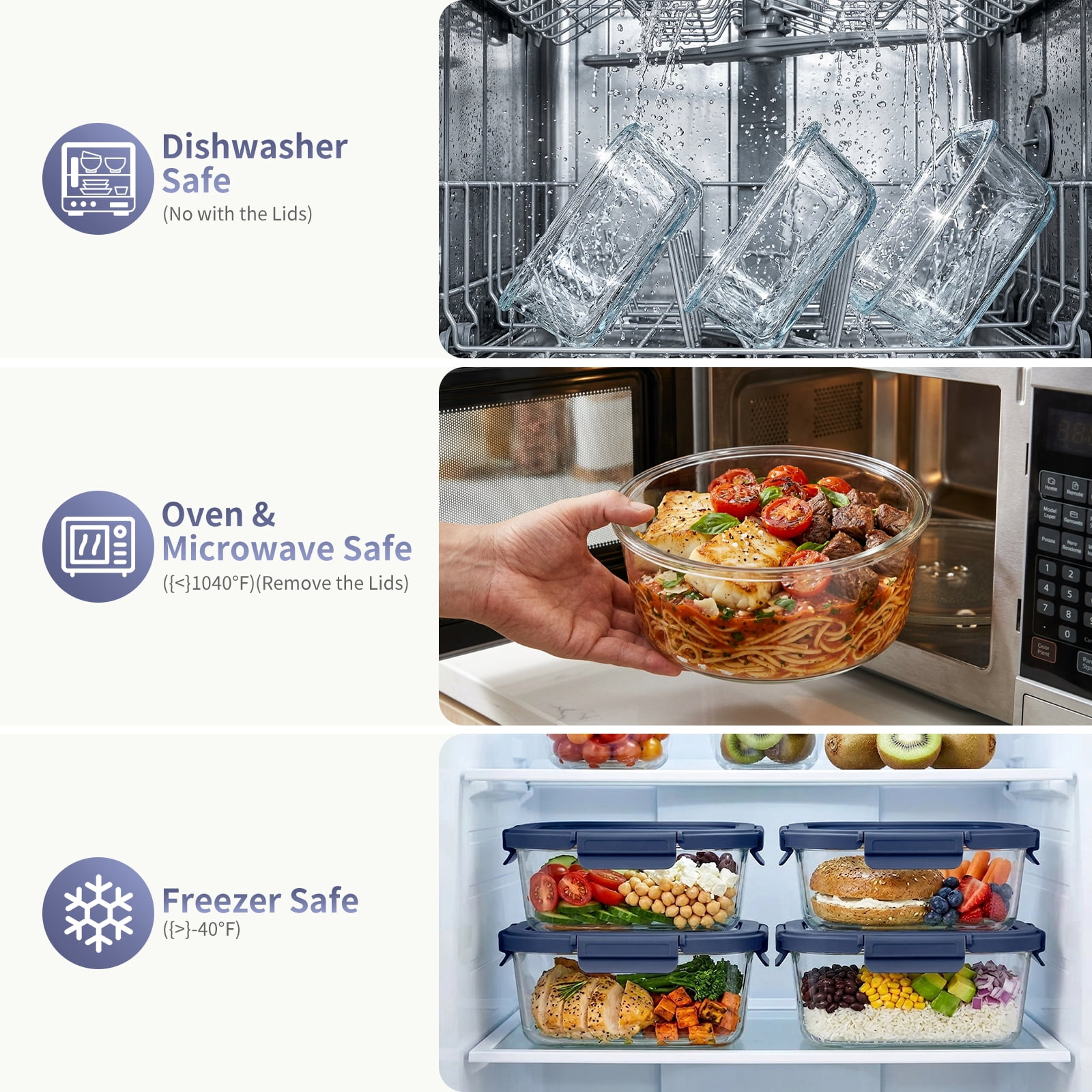 36 Pcs Glass Food Storage Containers with Tempered Lids Set, Borosilicate Oven-Safe(-4°F~950°F), Airtight Meal Prep Lunch Box Containers (18 Containers & 18 Lids), Blue
