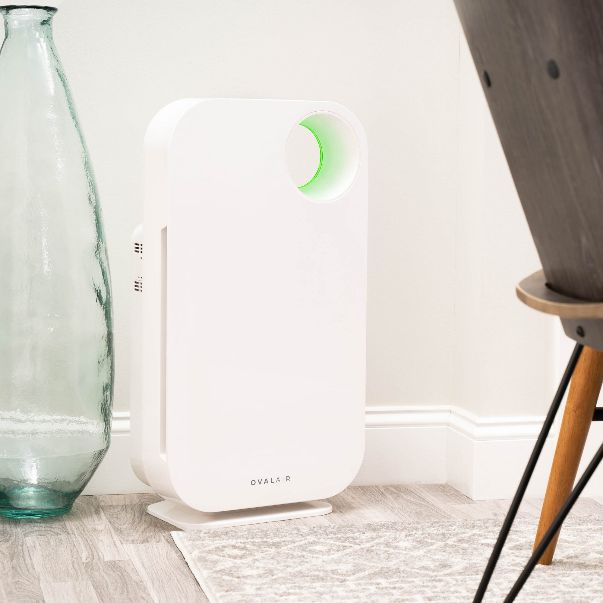 OVAL AIR 3-Stage H13 True HEPA 5-in-1 Air Purifier for Rooms up to 600 sq. ft. reduces Allergies, Asthma, Pets, Odor, Smoke, White, AIR1000A