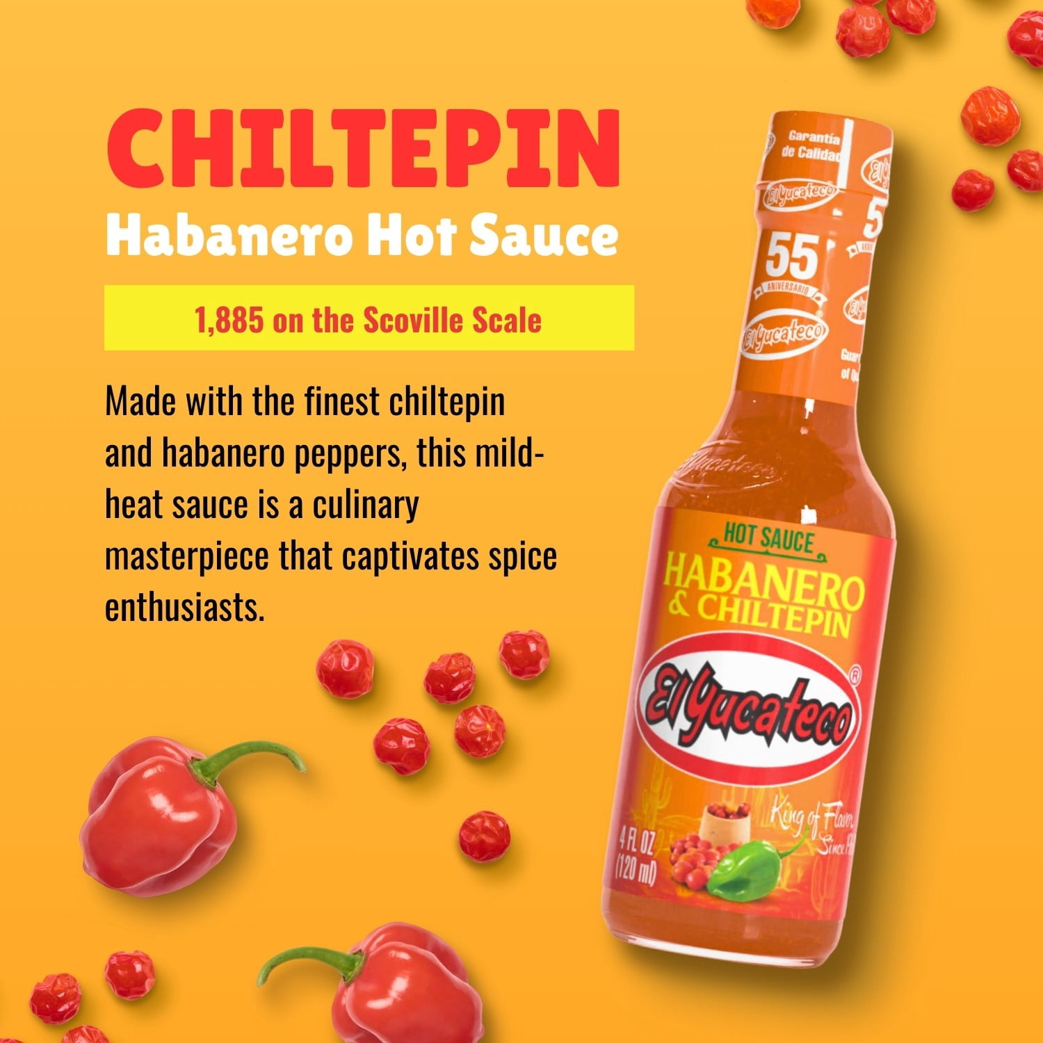 (3 pack) El Yucateco Habanero Chiltepin Hot Sauce, 4 Fluid oz