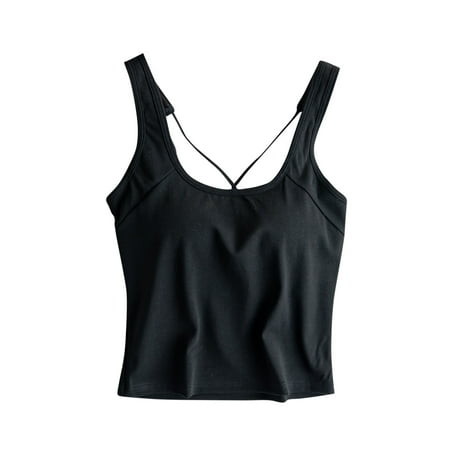 ZyeKqe Built in Bra Tank Tops for Women Criss Cross Backless Cami Top Sleeveless Undershirts Vest