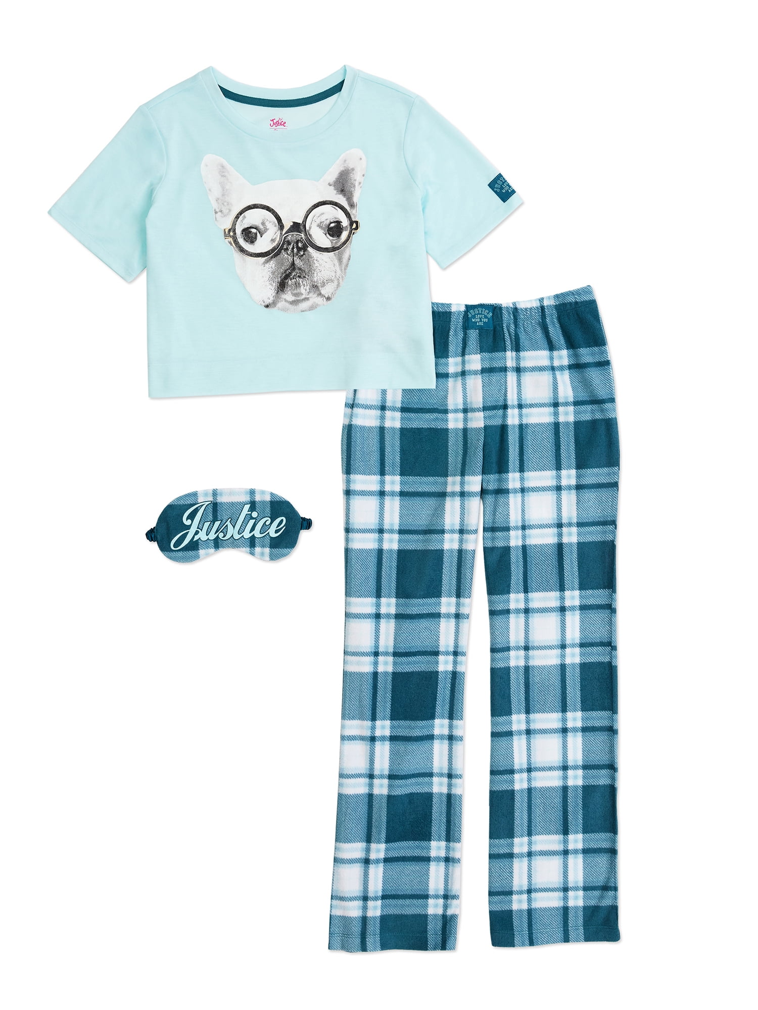 Justice Justice Girls Short Sleeve Top and Plaid Pant 3piece Pajama
