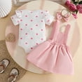 thumbnail image 5 of FINALGANG Baby Girl 3 Piece Outfit Set Ruffle Sleeve Crewneck Heart Graphic Bodysuit Bow Embroidered Suspender Skirt Matching Headband Clothes Set For Daily Wear Versatile Outfit, 5 of 7