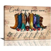 Farmhouse Western Boots Decor Wall Art Rustic Country Western Religious Pictures Wall Decor God Says You Are Christian Quotes Canvas Prints Modern Home Framed Artwork for Bedroom Living Room 16"x12"