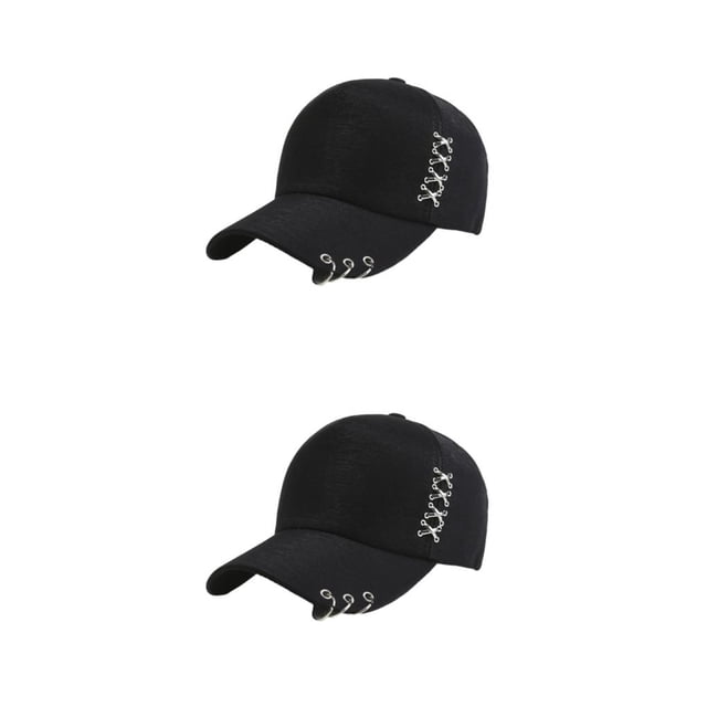 Decodeary Stay Stylish With Adjustable Ring Baseball Cap Any Occasion Cap With Rings Hat On Or Off Duty Match Style Party Black 2Set