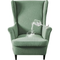 TOPCHANCES Jacquard Wingback Chair Slipcovers, 2-Piece Stretch Spandex Wing Chair Covers, Waterproof Wingback Armchair Sofa Slipcover for Living Room Bedroom ( Green )
