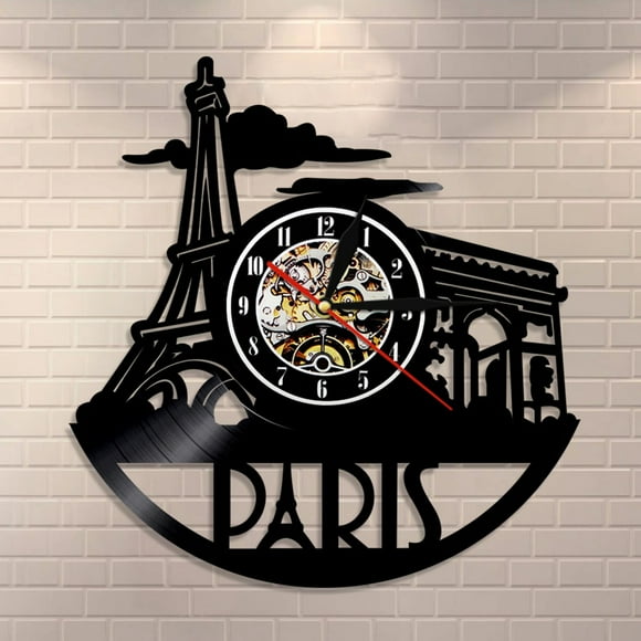 Paris Cityscape Wall Clock Tower Vinyl Record Wall Clock Paris Triumphal Arch Home Decor City Of Love Travel Wall Clock