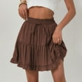 thumbnail image 5 of cocolona Womens Summer Casual Pleated Ruffle Mini Skirts Elastic Waist Drawstring Flowy Beach Vacation Skirts Brown S, 5 of 7