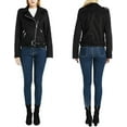 thumbnail image 2 of Celebrity Women's Black Suede Leather Belted Jacket Motorcycle Slim Fit Biker W272, 2 of 3
