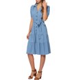 thumbnail image 4 of INSPIRE CHIC Women's Summer Chambray Shirt DressTie Waist Western V Neck Denim Midi Dresses, 4 of 5