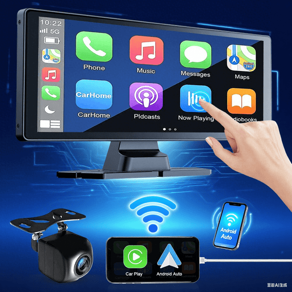 DREAMfairPortable Wireless Carplay Car Stereo, 10" HD Touchscreen for Car with Apple CarPlay & Android Auto with Backup Camera/Mirror Link/Voice Control/Bluetooth/GPS/AUX/FM Satellite Radio