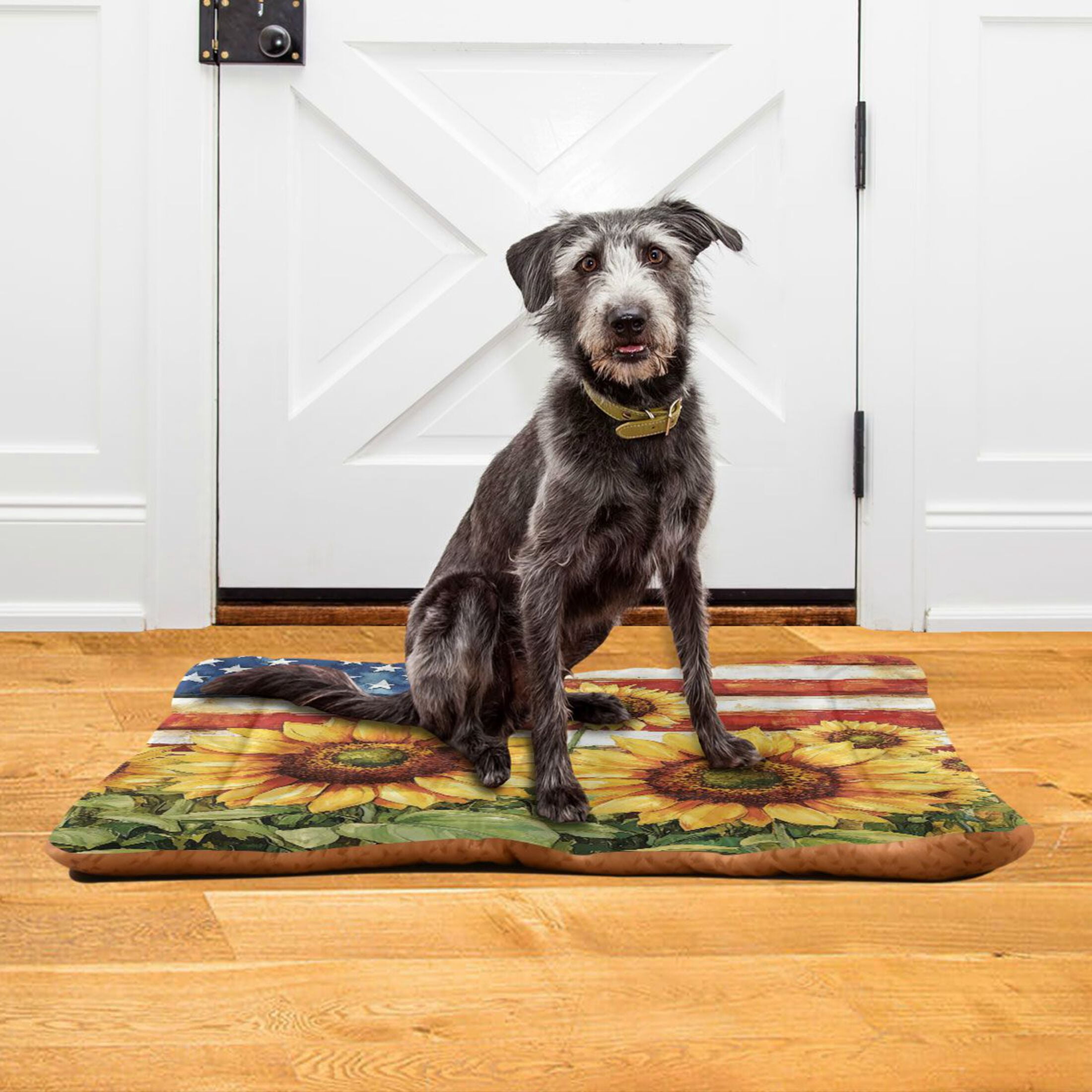Qxltty Sunflower American Flag Ped Pad Wear-resistant and Hard to Bite Through Sleeping Pad for Small Medium Large Dogs Winter Pet Bed 36×24in