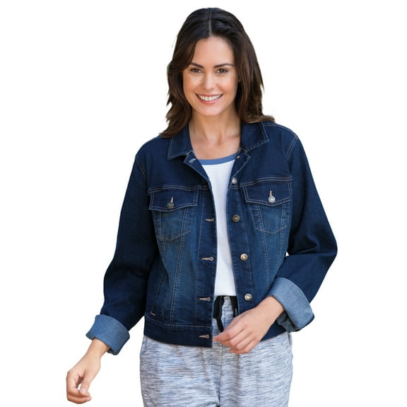 Woman Within Plus Size Stretch Denim Jacket Cropped Jean Jacket