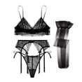 thumbnail image 1 of Varsbaby Bra Adjustable Strap Unpadded Cute Triangle Lace Bra Set and Garter and Stocking, 1 of 5