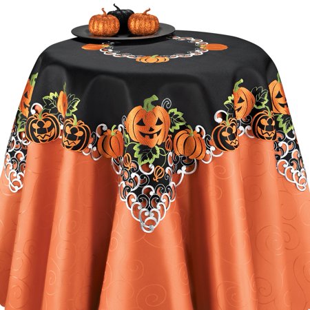 Table Toppers Party Supplies - Halloween Pumpkins Table Runner / Topper Linens, Embroidered Festive Party Indoor Decorations, Square
