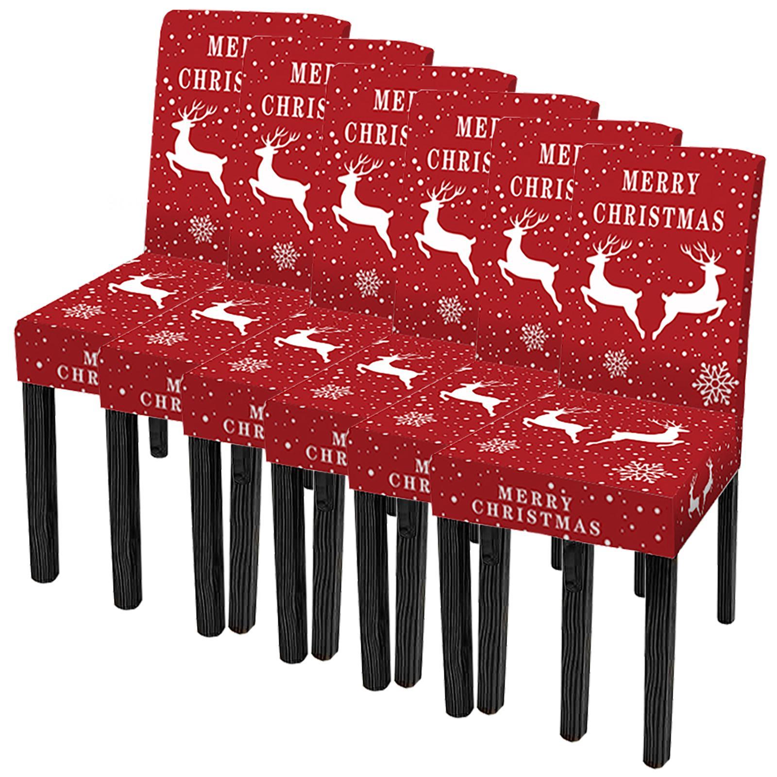 6pcs Red Christmas Chair Covers, Velvet Fabric Stretchable Dining