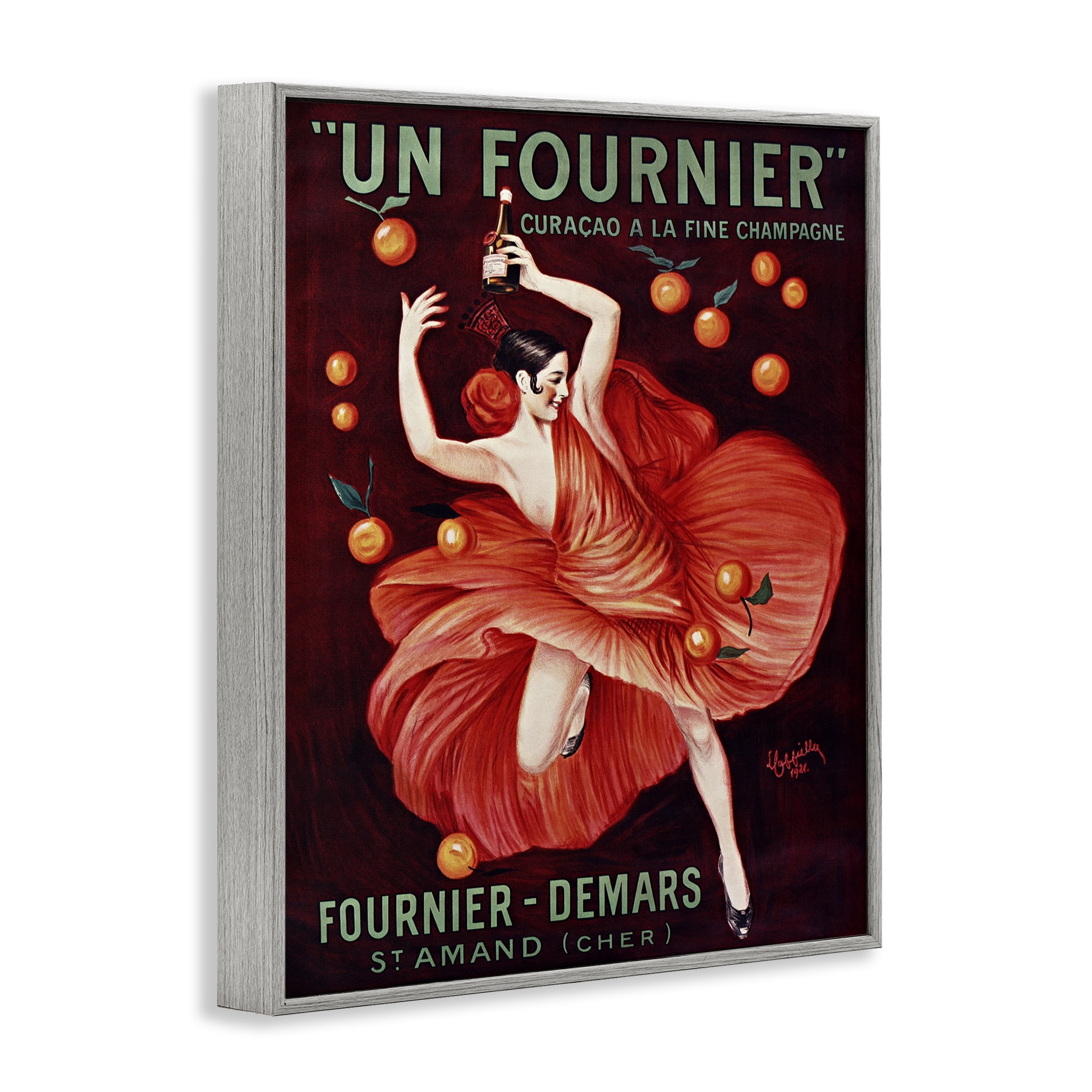 Stupell Industries Vintage Champagne Dancer in Red Gray Framed Giclee Art, design by Leonetto Cappiello