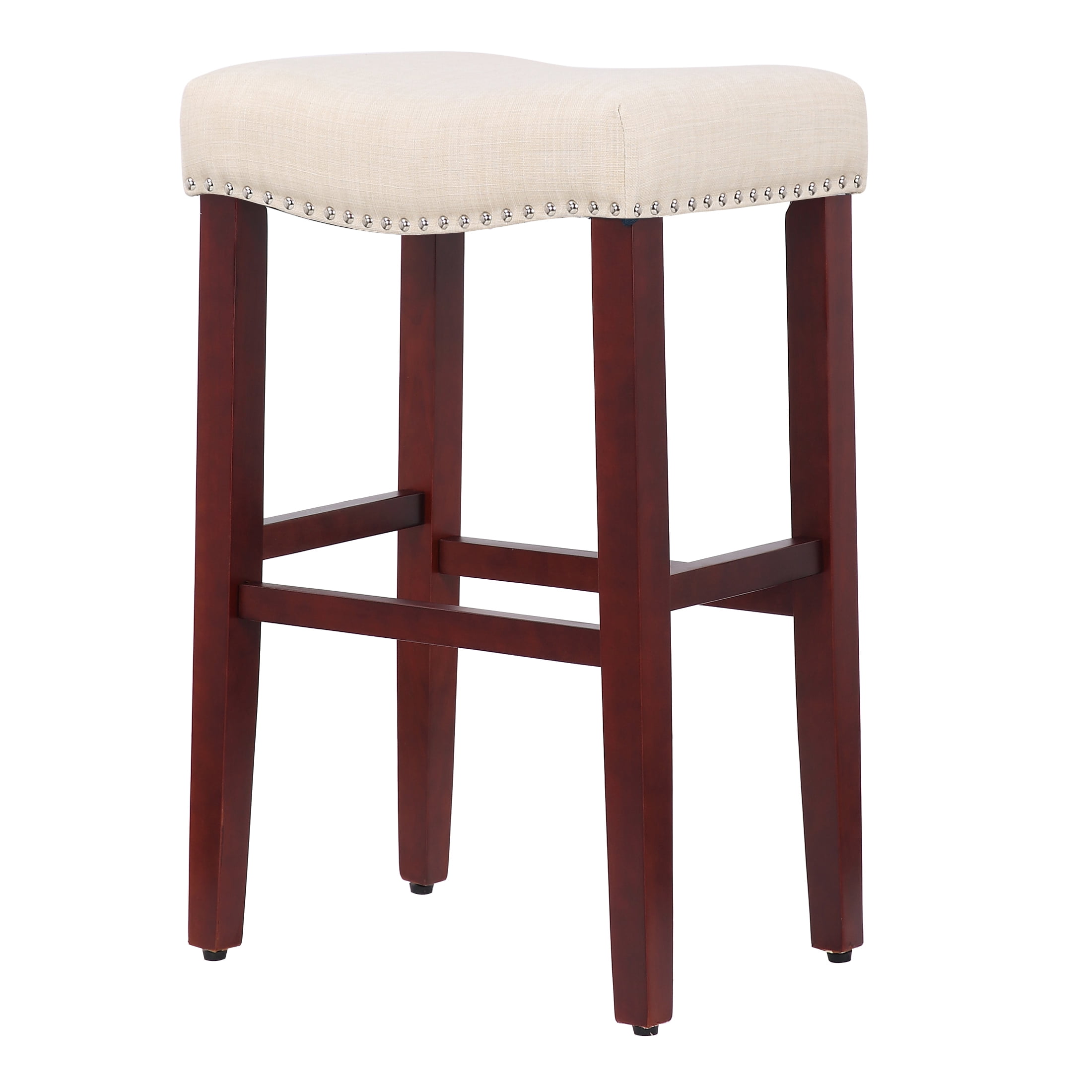 29" Inch Upholstered Backless Saddle Seat Counter Stool, Cherry/Beige