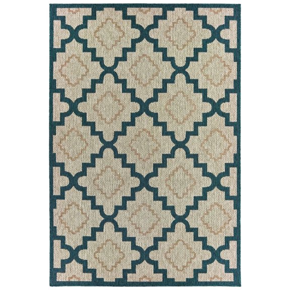 Oriental Weavers Latitude Indoor/Outdoor Rug - 804I3 - 9'10" x 12'10" - in Gray/ Teal - Moroccan Style, Water, Stain and Fade Resistant, Hose Clean, Patio, Outdoor Living Area Rug