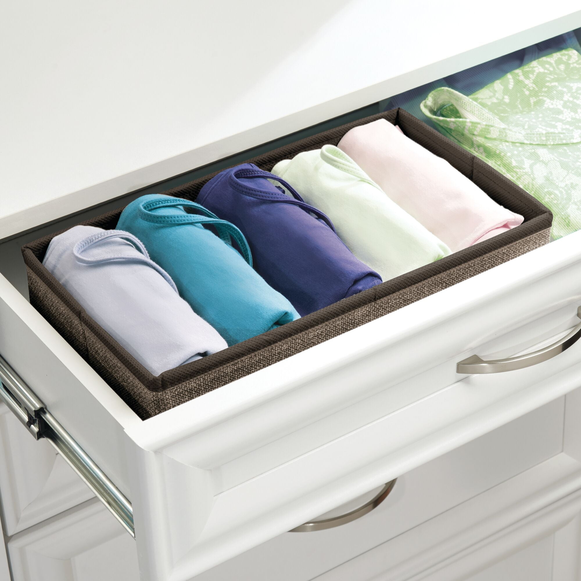 Natural//Cobalt Blue mDesign Soft Fabric Dresser Drawer and Closet Storage Organizer Bins for Bedroom Closet Set of 5 Drawers Stripe Print Dresser Tops